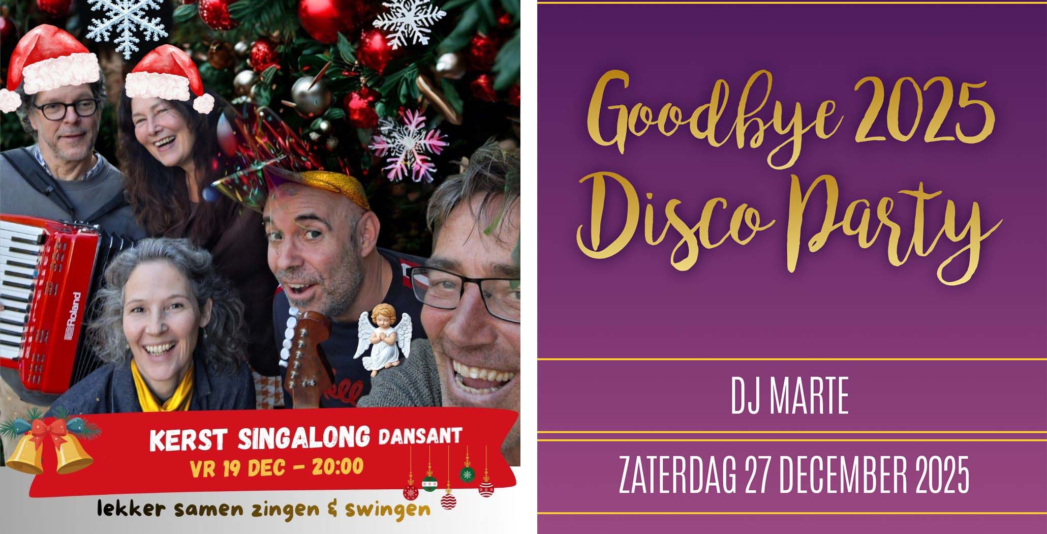 Flyers Kerst-Singalong en Disco, dec 25