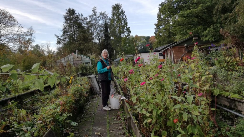 Mieke op de kweektuin van Amstelglorie